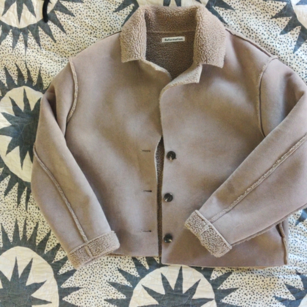 Reformation Taupe Suede Shearling Jacket - Picture 2 of 4